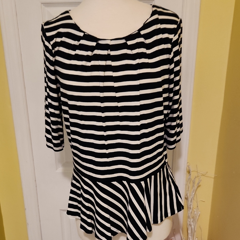 Liz Claiborne Black and White Striped Women's Knit Top with Peplum